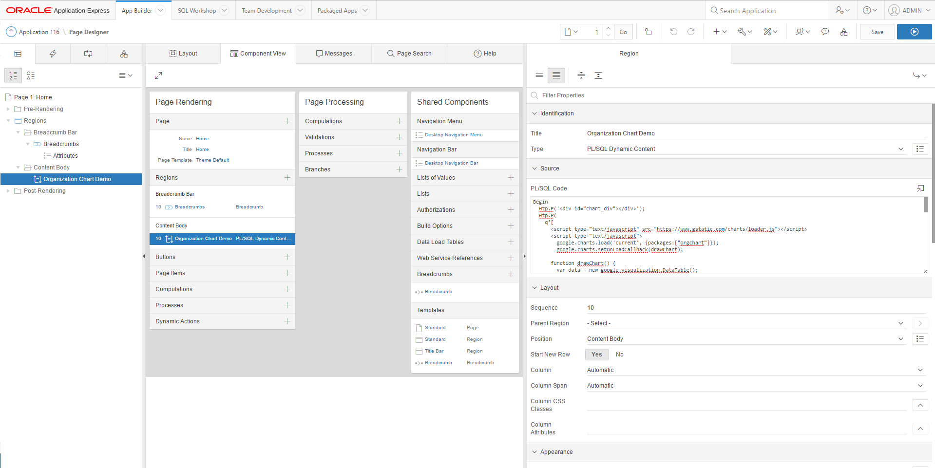 APEX Dynamic PLSQL Region
